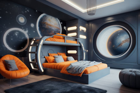 Modern interior of a children's bedroom in a space style.の素材
