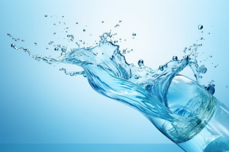 Splashes of water on a blue background.の素材