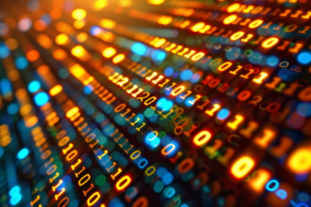 Background of digital binary code, program code, blurred abstract technological background of a software developer and computer script, business analytics, modern technologies.の素材