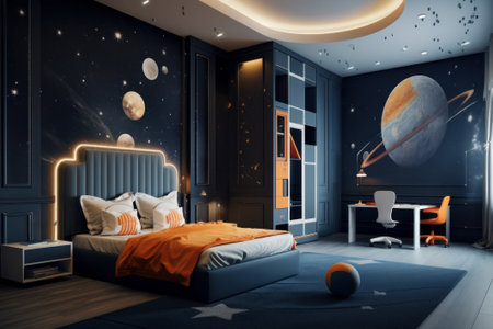 Modern interior of a children's bedroom in a space style.の素材