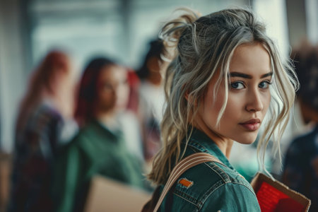 Volunteers work at a charity foundation, a refugee assistance center.の素材