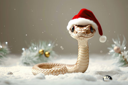 A snake in a Santa Claus hat. The symbol of the New Year 2025. Happy New Year and Merry Christmas card. Bannerの素材