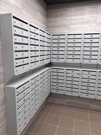 Mailboxes in common areas of a modern apartment building