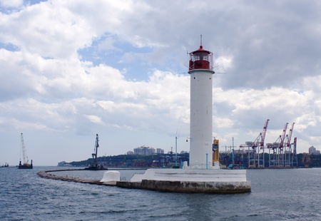 Odessa lighthouse, the view from boatの写真素材