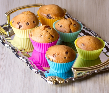 Cupcakes in retail package. Isolated on a white.の写真素材