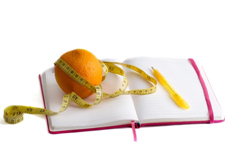 meter and nutrition diary isolated with soft shadow over white backgroundの写真素材