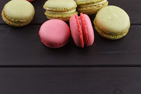 Macaron on black with Copy space, From aboveの写真素材