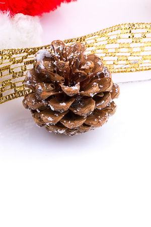 Christmas or New Year background. Christmas red plate and decoration fir tree branches, copy spaceの写真素材