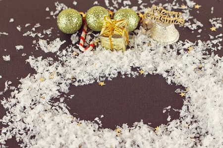 Snow flakes on dark background with space for textの写真素材