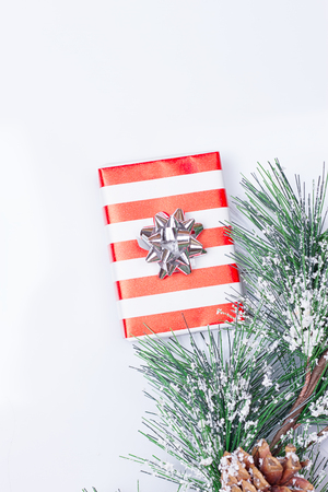 Pine Cones and Gifts on the white backgroundの写真素材