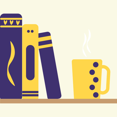 Colored line icon of pile of books and tea I love reading concept for libraries, book stores and schools.のイラスト素材