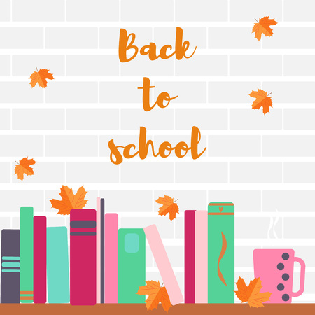pile of books and tea I love reading concept for libraries, book stores and schools.Back to school. Vector illustrationのイラスト素材