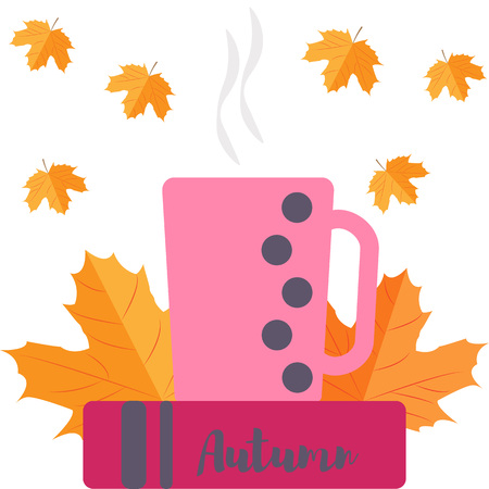 Autumn mood, leaves, a cup and a bookのイラスト素材