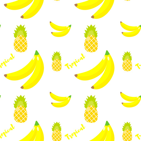 Vector illustration. Seamless pattern. Tropical ornament yellow bananas and pineapplesのイラスト素材