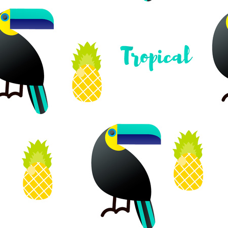 Vector illustration. Seamless pattern. Tropical ornaments. Toucan, pineapple For packaging paperのイラスト素材
