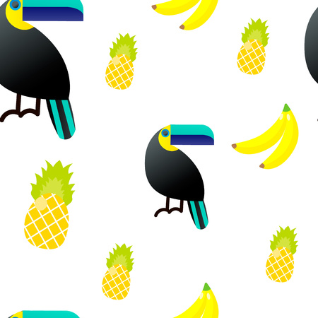 Vector illustration. Seamless pattern. Tropical ornaments. Toucan, pineapple For packaging paperのイラスト素材