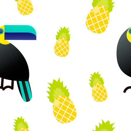 Vector illustration. Seamless pattern. Tropical ornaments. Toucan, pineapple For packaging paperのイラスト素材
