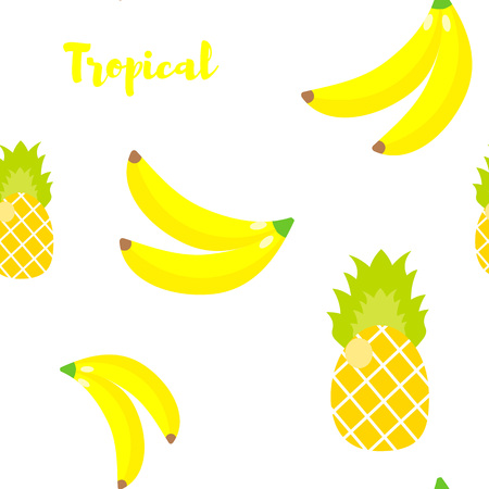 Vector illustration. Seamless pattern. Tropical ornament yellow bananas and pineapplesのイラスト素材