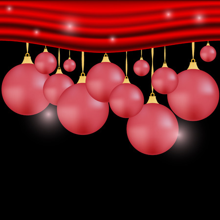 Vector illustration. Christmas background with red curtain and ballのイラスト素材