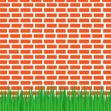 Vector illustration. Red brick wall and green grass from below.のイラスト素材