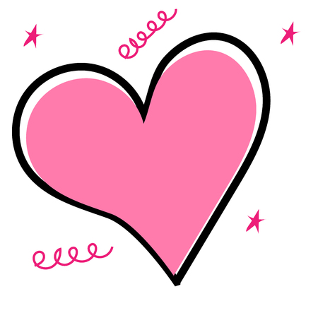 Vector illustration. Pink heart painted with hands on a white background.のイラスト素材