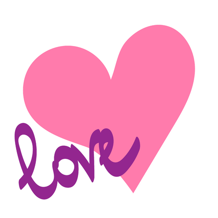Vector illustration. Pink heart painted with hands on a white background. With the inscription Loveのイラスト素材