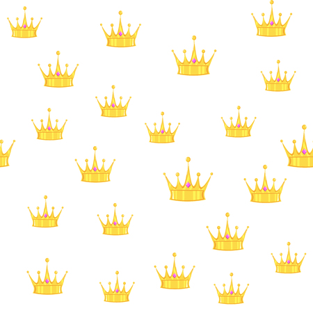 Vector illustration. Seamless golden crown pattern with gems white backgroundのイラスト素材