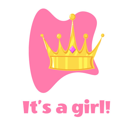 Vector illustration greeting card, baby shower card, baby announcement card design element, it's a girl letteringのイラスト素材