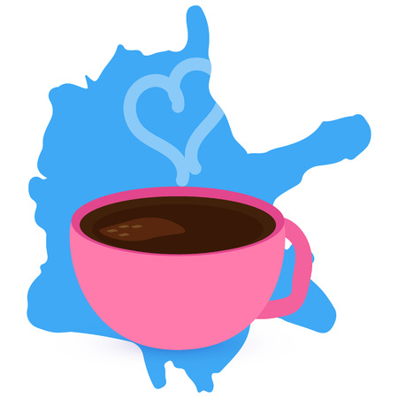 Vector illustration. A purple cup with coffee or tea and heart. on a blotのイラスト素材