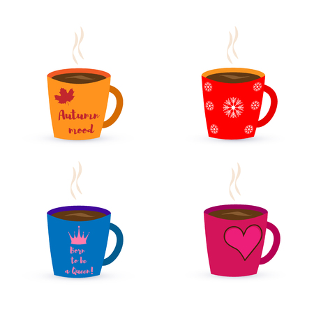 Vector illustration. Set of 4 cups with different patternsのイラスト素材