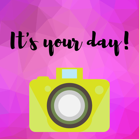 Vector illustration. Camera on a polygonal art background. It's your day.のイラスト素材