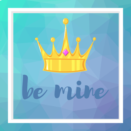 Frame and crown on pink polygonal art background. Template for greeting cardの写真素材