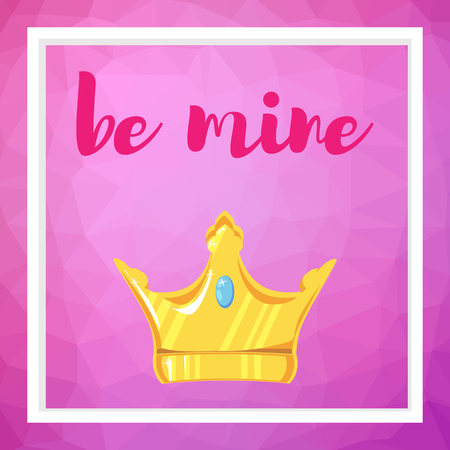 Frame and crown on pink polygonal art background. Template for greeting cardのイラスト素材