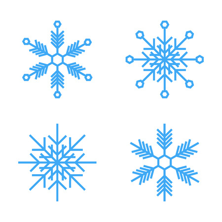 Set of 4 Snowflakes thin line ftat design vector illustrationのイラスト素材