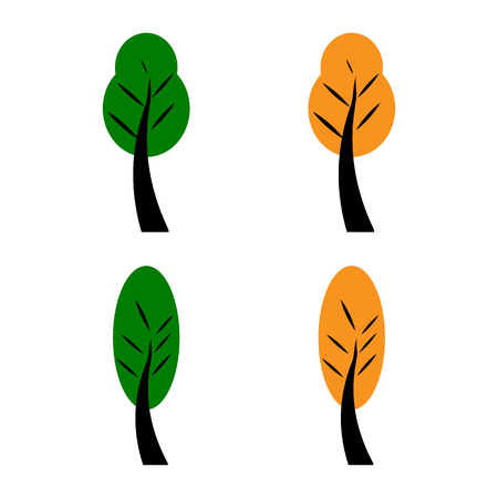 Vector illustration. Set of spring green and yellow autumn trees. Flat styleのイラスト素材