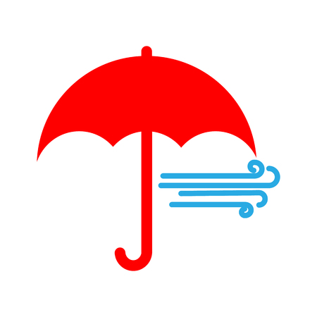 Vector illustration. Red umbrella icon. Flat style on a blue backgroundのイラスト素材