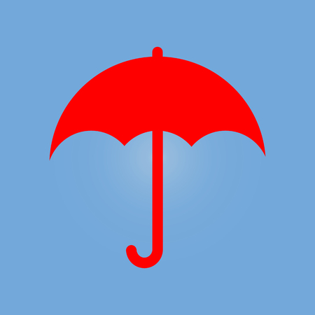 Vector illustration. Red umbrella icon. Flat style on a blue backgroundのイラスト素材