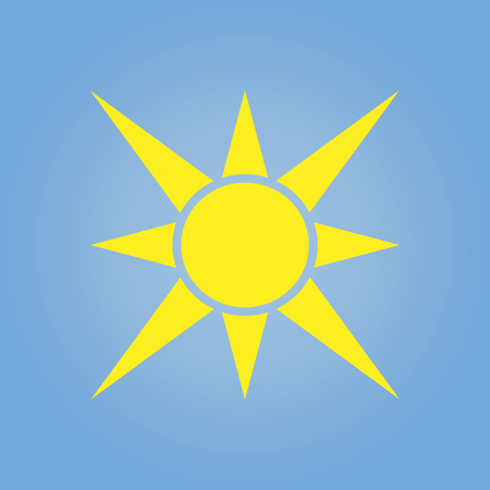Vector illustration. Icon yellow sun. Flat style on a blue backgroundのイラスト素材
