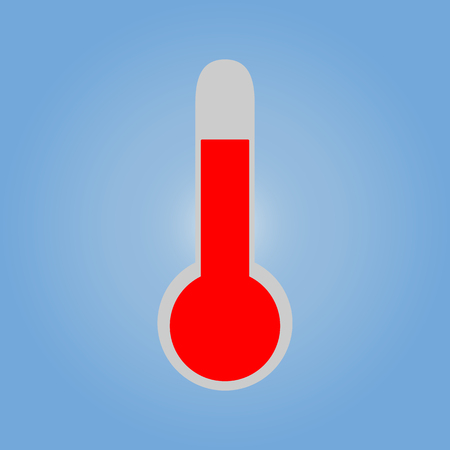 Vector illustration. Thermometer icon. Hot. Flat style on a blue backgroundのイラスト素材