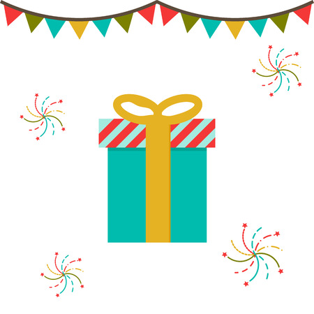 Vector illustration. Gift box icon in flat color style. Prize birthday Christmas holidayのイラスト素材