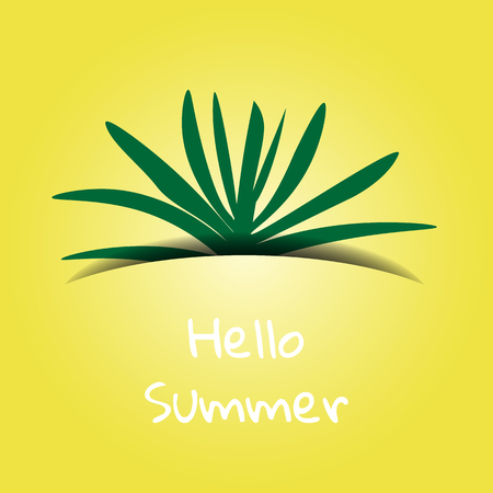 Concept Hello Summer. Tropical plant on a yellow background. Design template with space for textのイラスト素材