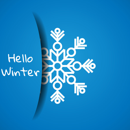 Vector illustration. Concept hello winter. Greeting card template for design. Paper snowflake hidden in paper pocketのイラスト素材