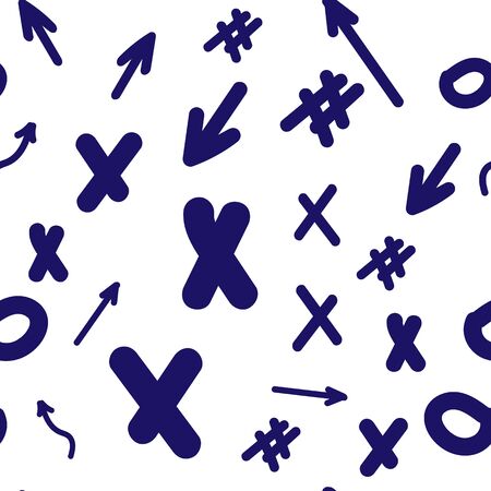arrows, hashtags icons, of hand drawn Set of different shapes. Seamles patternのイラスト素材