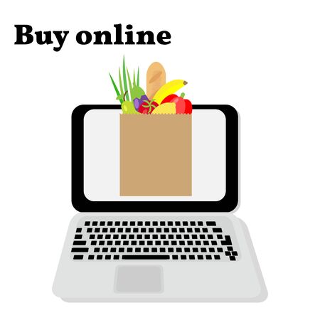 Online shopping. Shopping for products online. Order by laptop. Vector illustrationのイラスト素材