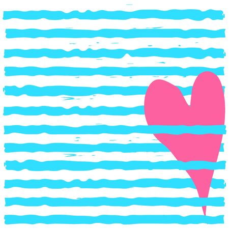 Pink heart on blue stripes. The concept of loveのイラスト素材