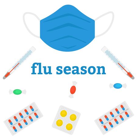 Seasonal cold or flu. Set of flat imagesのイラスト素材