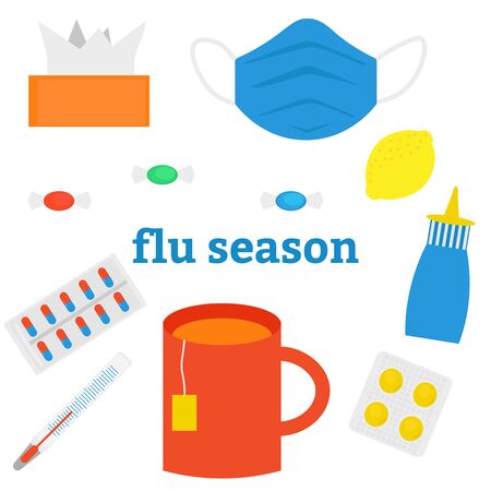 Seasonal cold or flu. Set of flat images. Vector illustrationのイラスト素材