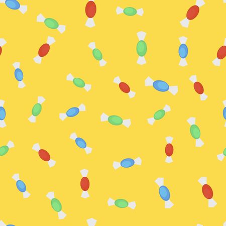 Sweets seamless pattern on a yellow background. Vector illustrationのイラスト素材