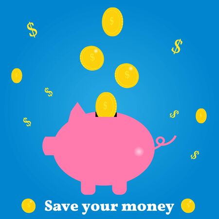 Pig piggy bank and gold coins. Saving money. Vector illustrationのイラスト素材