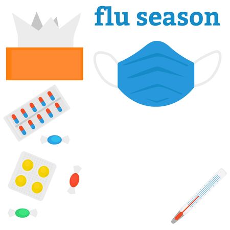 Seasonal cold or flu. Set of flat images. Vector illustrationのイラスト素材